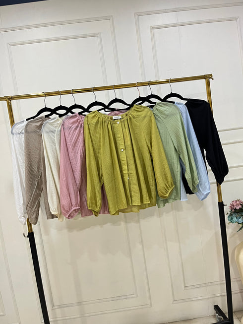 Summer Transparent Round Neck Lantern Sleeves Loose Tops